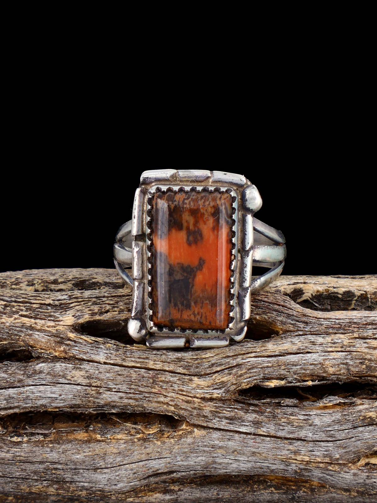 Old Estate Sterling Silver Arizona Petrified Wood Ring, Size 7