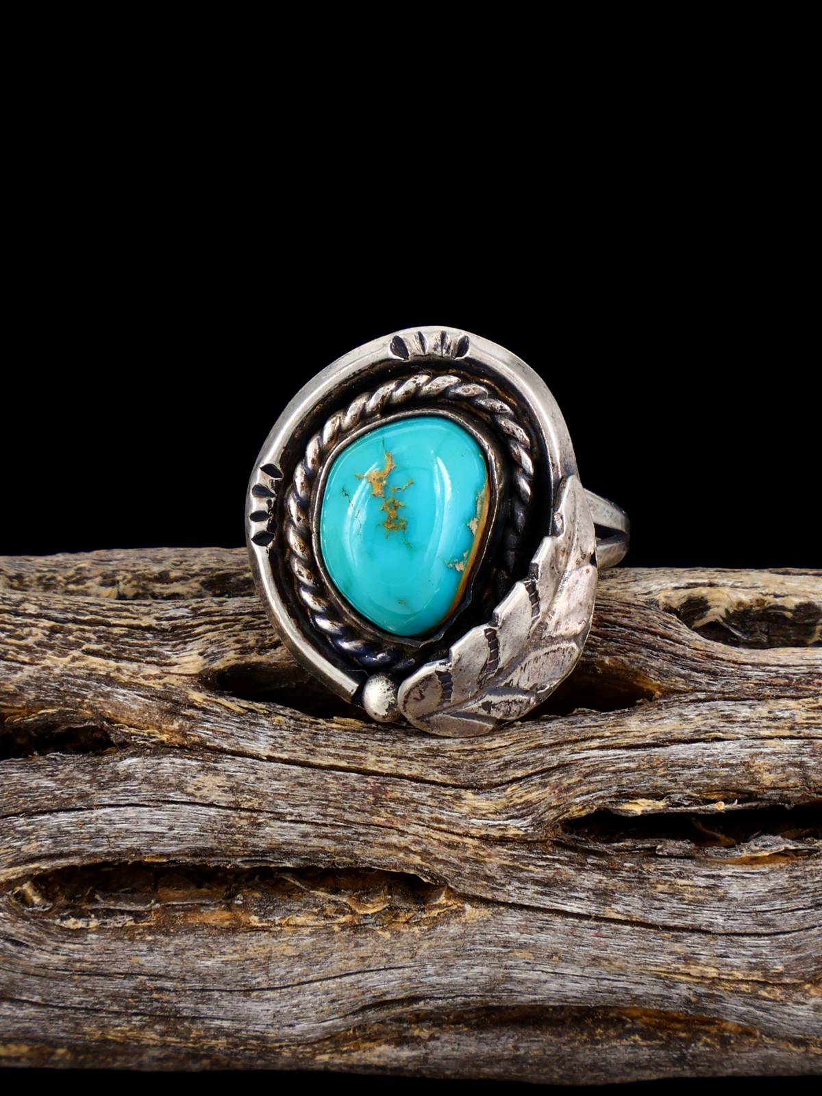 Old Estate Native American Turquoise Sterling Silver Ring, Size 5 1/2
