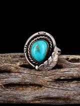 Old Estate Native American Turquoise Sterling Silver Ring, Size 5 1/2