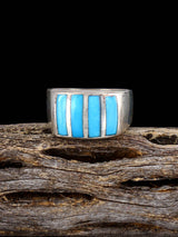 Vintage Native American Turquoise Inlay Sterling Silver Ring, Size 7 3/4