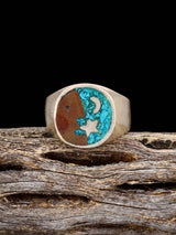 Estate Native Copper and Turquoise Chip Inlay Sterling Silver Ring, Size 9 1/4 - PuebloDirect.com