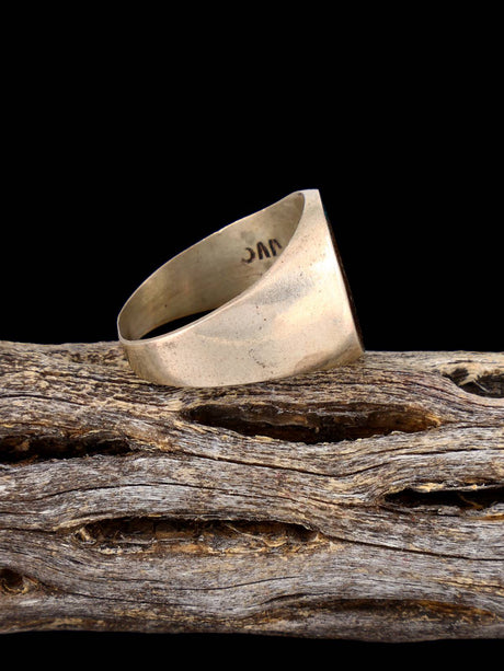 Estate Native Copper and Turquoise Chip Inlay Sterling Silver Ring, Size 9 1/4 - PuebloDirect.com