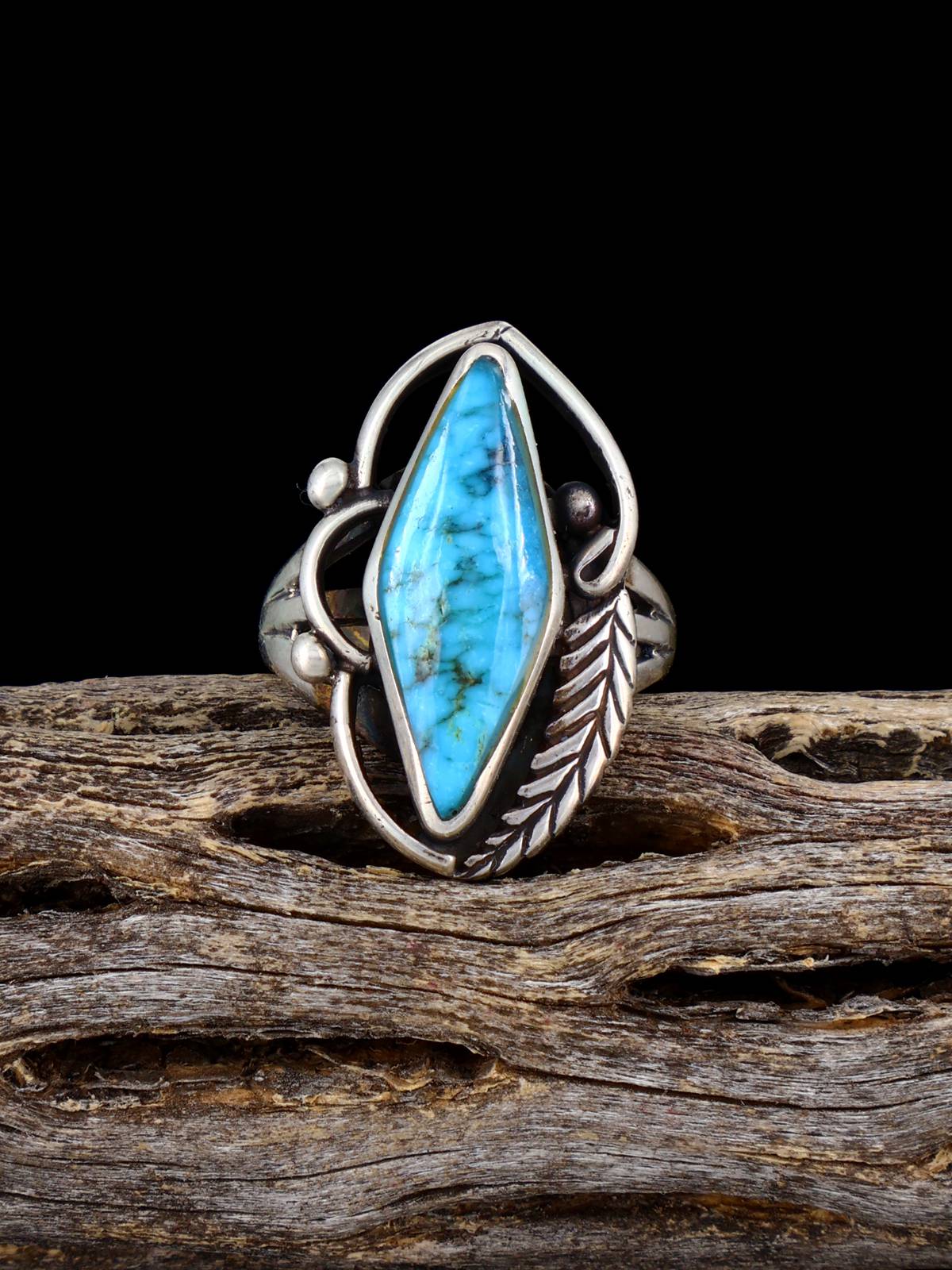 Old Estate Native American Turquoise Sterling Silver Ring, Size 6