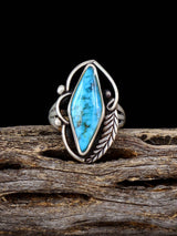 Old Estate Native American Turquoise Sterling Silver Ring, Size 6