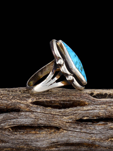 Old Estate Native American Turquoise Sterling Silver Ring, Size 6