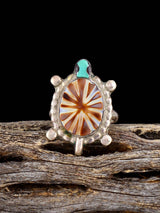 Vintage Native Sterling Silver Multistone Inlay Turtle Ring, Size 4 3/4 - PuebloDirect.com