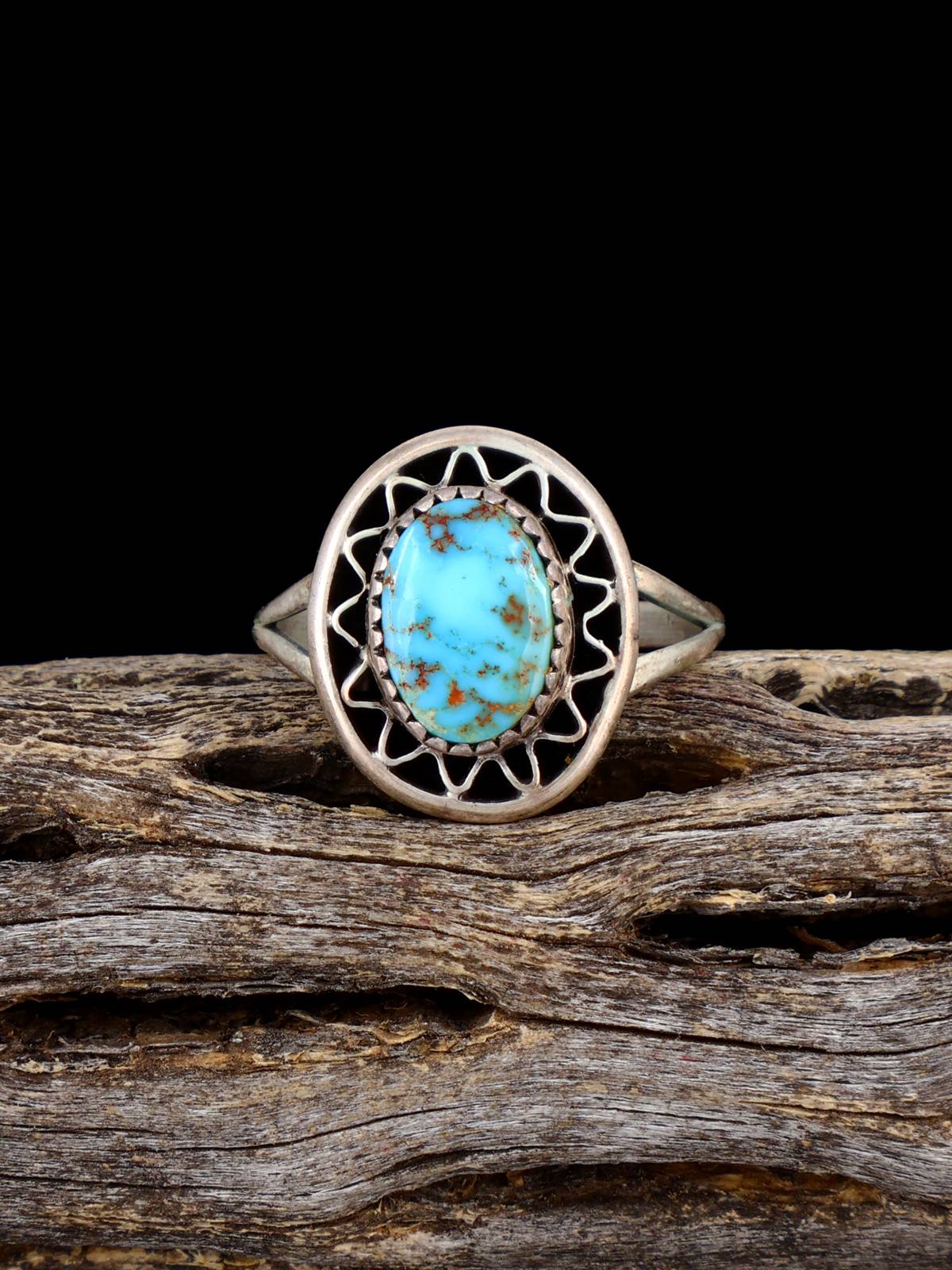 Old Estate Native American Turquoise Sterling Silver Ring, Size 7 1/2