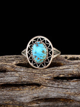 Old Estate Native American Turquoise Sterling Silver Ring, Size 7 1/2
