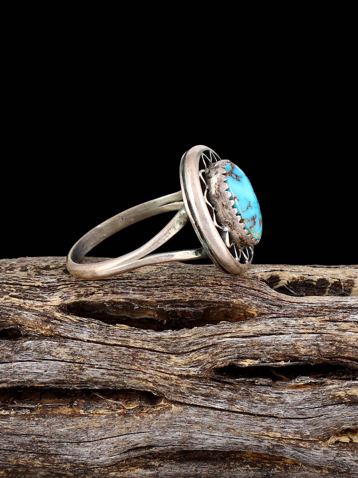 Old Estate Native American Turquoise Sterling Silver Ring, Size 7 1/2