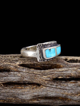 Vintage Native American Turquoise Inlay Sterling Silver Ring, Size 6 1/4