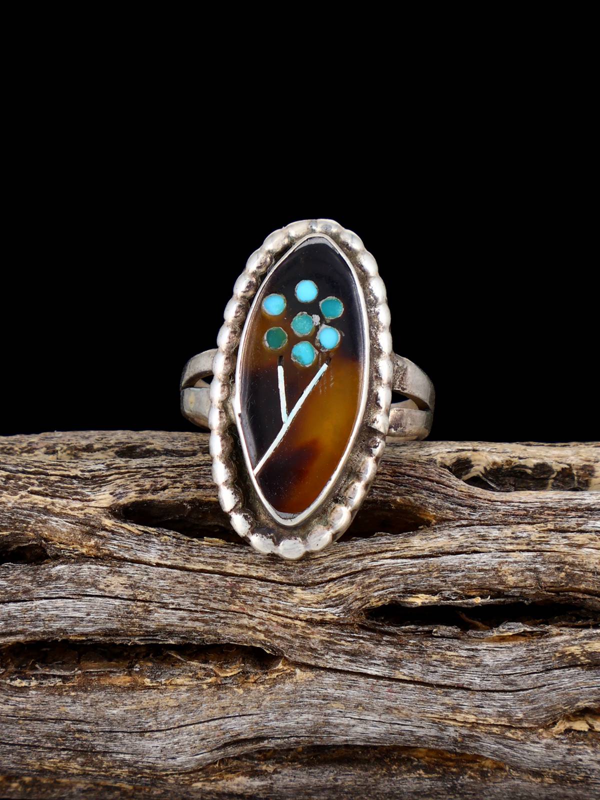 Vintage Native Sterling Silver Multistone Inlay Flower Ring, Size 4 3/4 - PuebloDirect.com