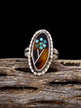 Vintage Native Sterling Silver Multistone Inlay Flower Ring, Size 4 3/4 - PuebloDirect.com