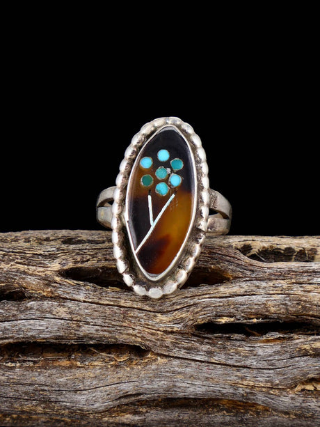 Vintage Native Sterling Silver Multistone Inlay Flower Ring, Size 4 3/4 - PuebloDirect.com