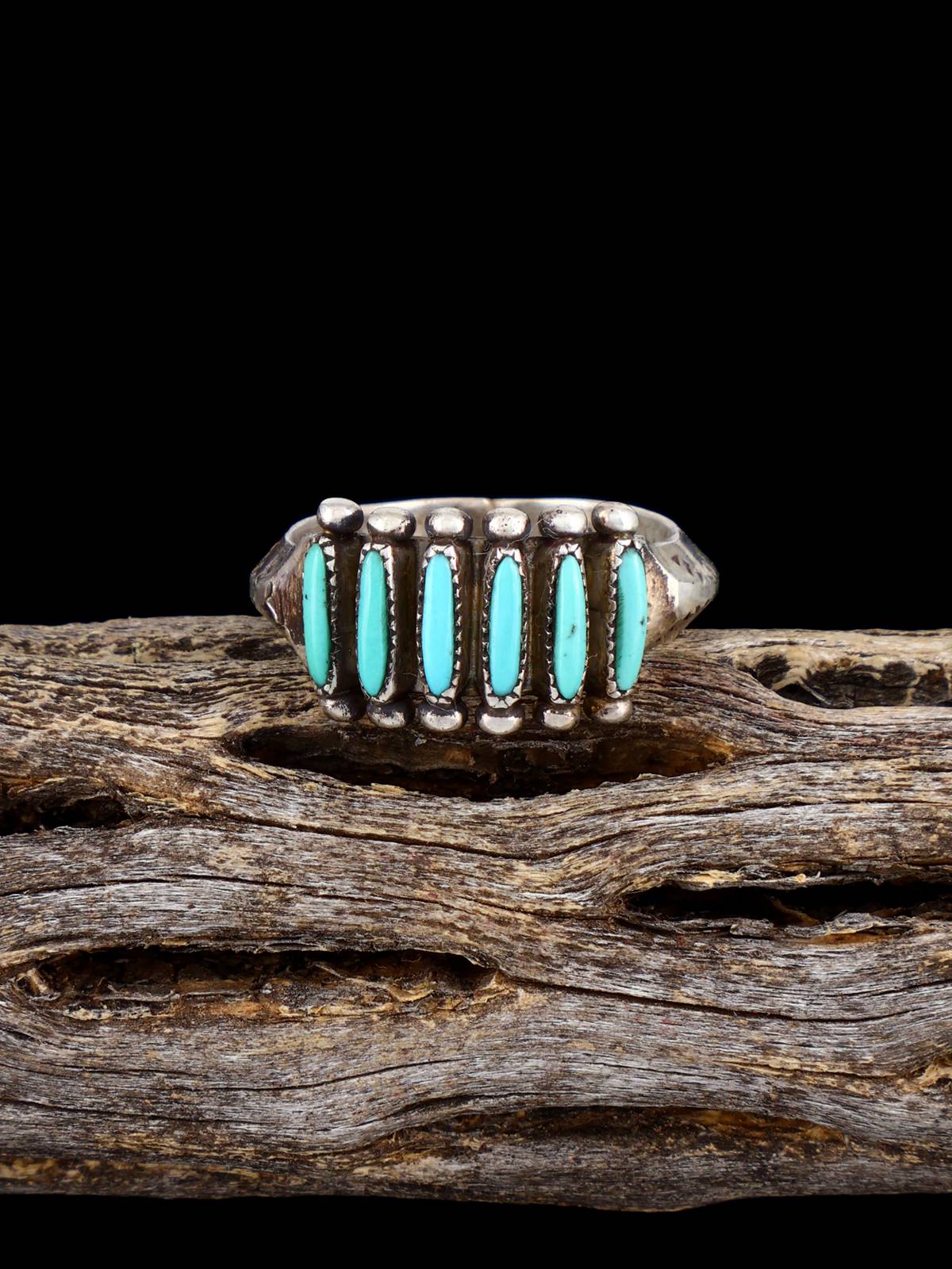 Vintage Native American Zuni Turquoise Sterling Silver Ring, Size 6 3/4