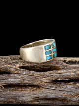 Estate Native Turquoise Inlay Sterling Silver Ring, Size 7 - PuebloDirect.com