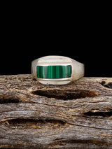 Old Estate Sterling Silver Malachite Ring, Size 7 1/2