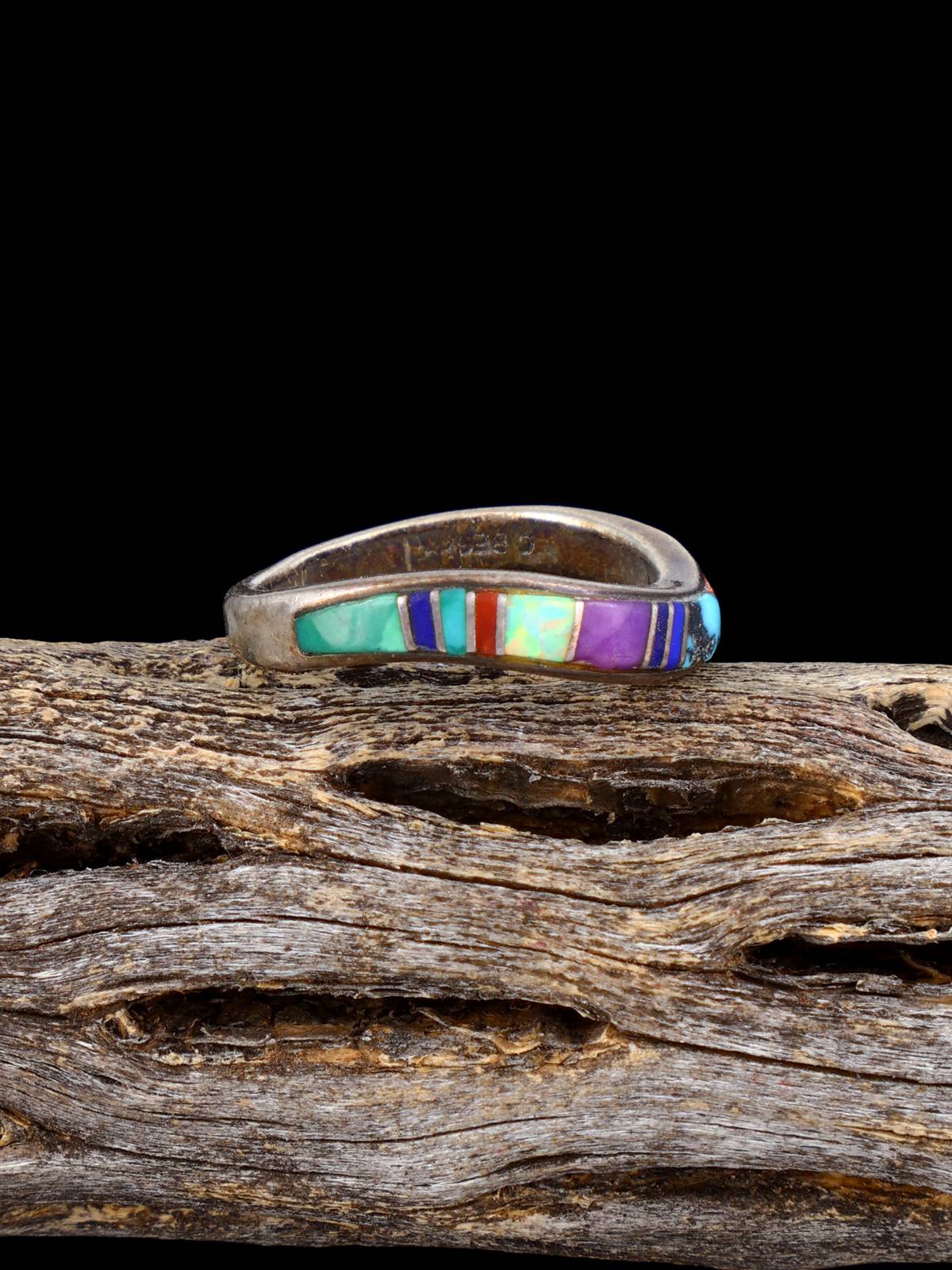 Vintage Native Sterling Silver Multistone Inlay Ring, Size 7 - PuebloDirect.com