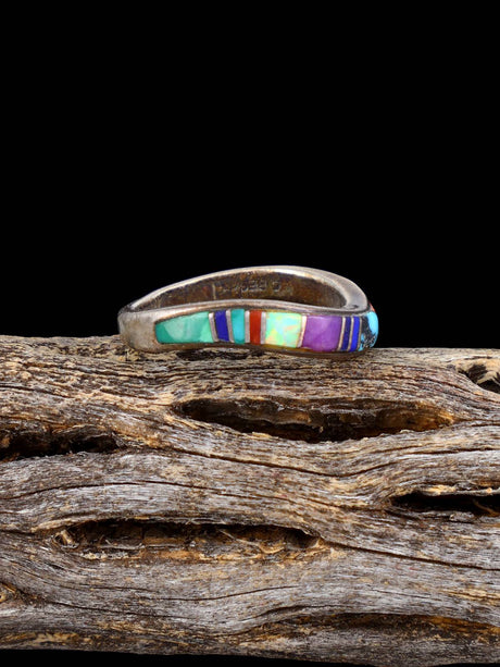 Vintage Native Sterling Silver Multistone Inlay Ring, Size 7 - PuebloDirect.com