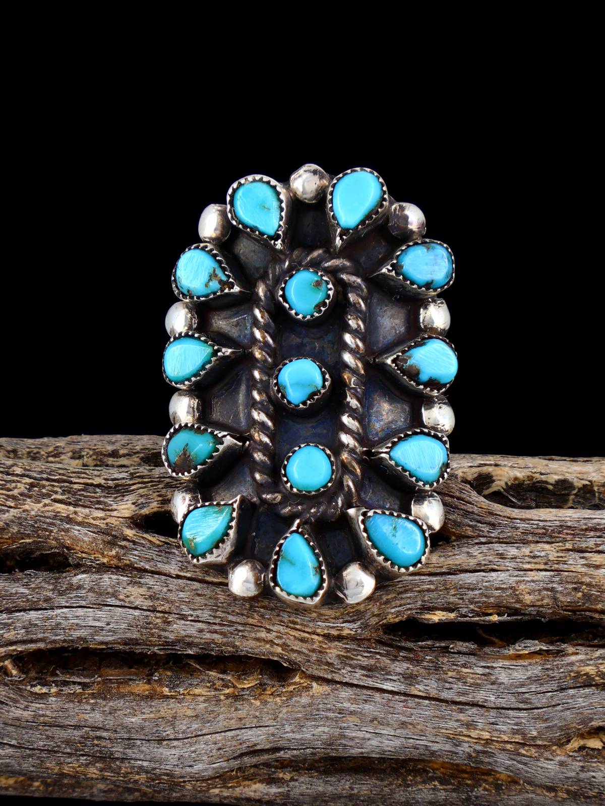 Vintage Native American Turquoise Sterling Silver Ring, Size 7 1/4