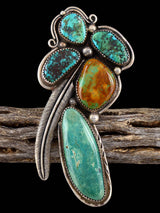 Large Vintage Native American Turquoise Sterling Silver Ring, Size 8 1/2