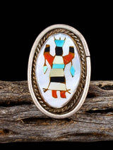 Vintage Native Sterling Silver Multistone Navajo Inlay Ghan Dancer Ring, Size 6 1/2 - PuebloDirect.com
