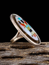 Vintage Native Sterling Silver Multistone Navajo Inlay Ghan Dancer Ring, Size 6 1/2 - PuebloDirect.com