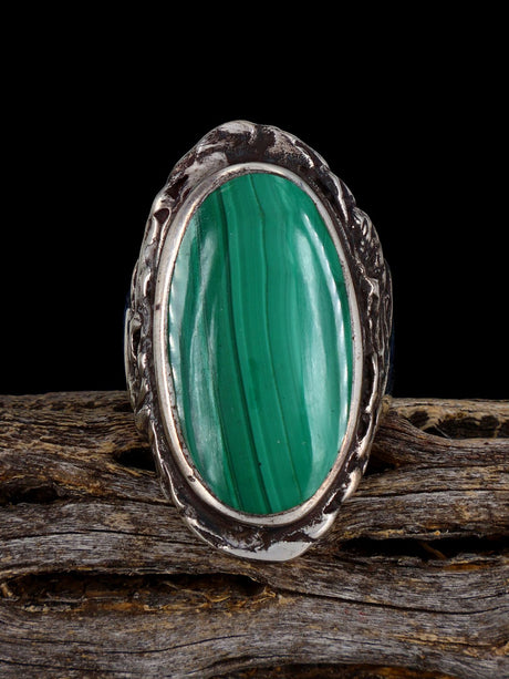 Vintage Sterling Silver Malachite Ring, Size 8 - PuebloDirect.com