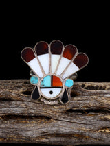 Old Estate Sterling Silver Sunface Zuni Inlay Ring, Size 7 1/4 - PuebloDirect.com