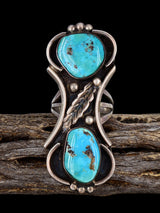 Old Sterling Silver Two Stone Turquoise Ring, Size 8 - PuebloDirect.com