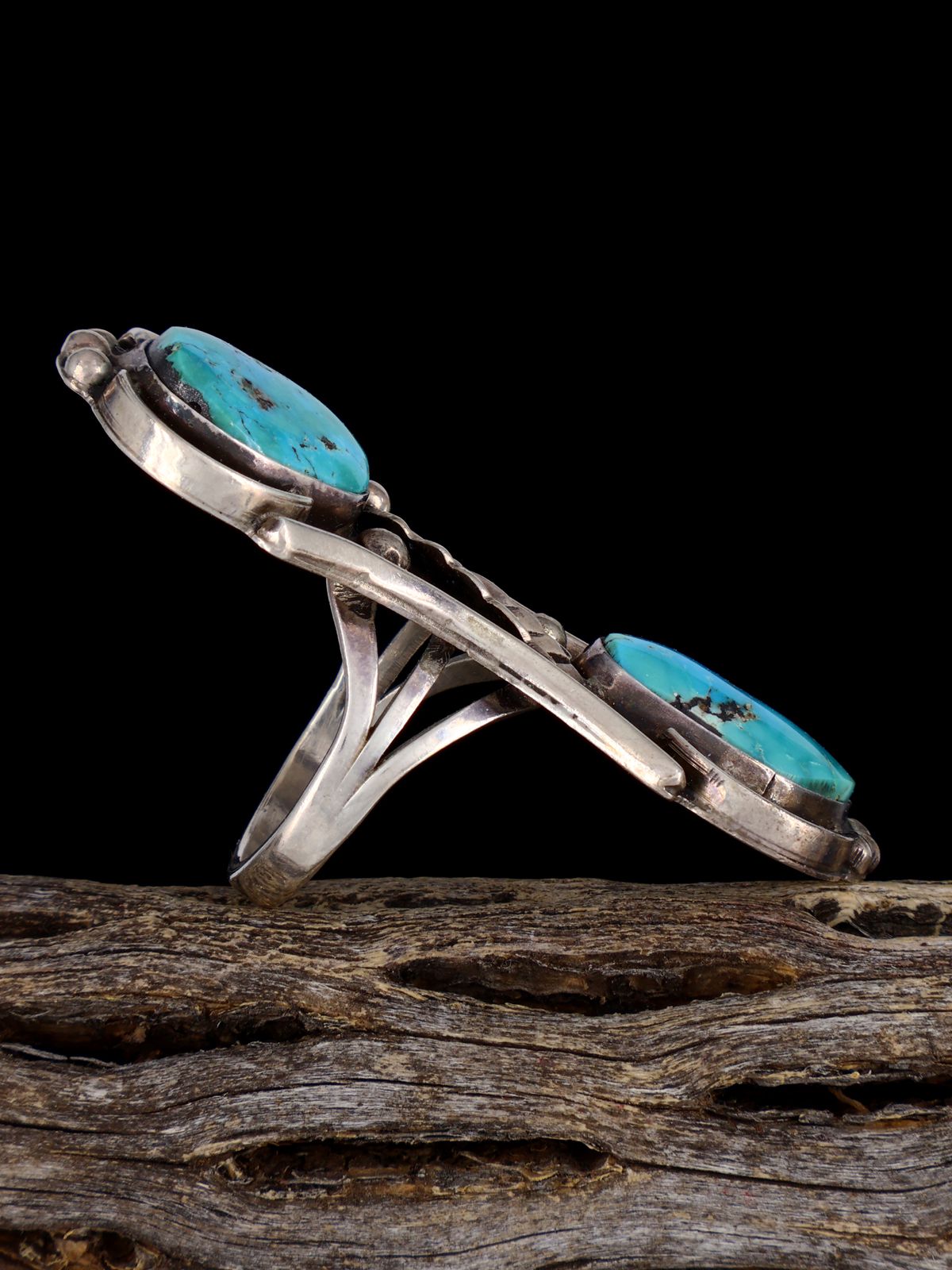 Old Sterling Silver Two Stone Turquoise Ring, Size 8 - PuebloDirect.com