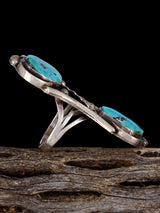 Old Sterling Silver Two Stone Turquoise Ring, Size 8 - PuebloDirect.com