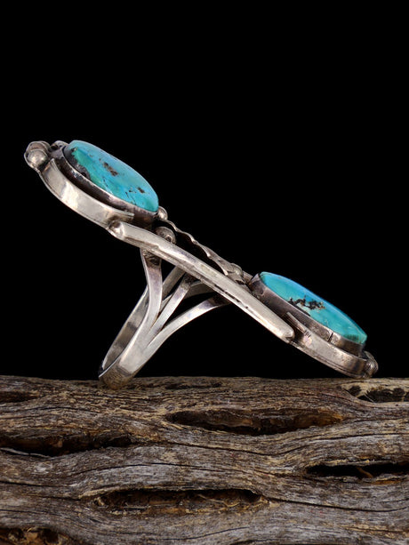 Old Sterling Silver Two Stone Turquoise Ring, Size 8 - PuebloDirect.com