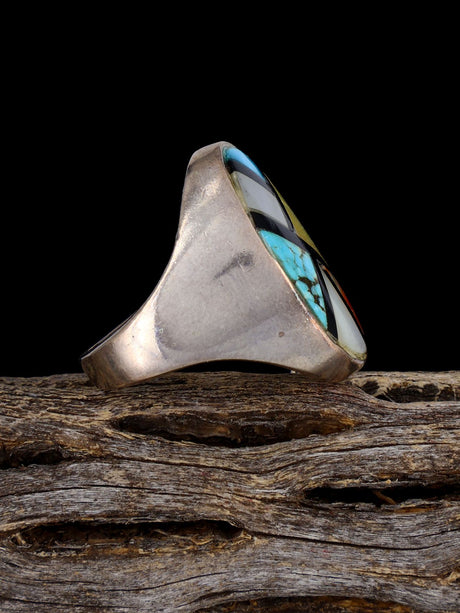 Vintage Sterling Silver Multistone Zuni Inlay Ring, Size 8 - PuebloDirect.com