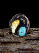 Vintage Sterling Silver Turquoise and Mother of Pearl Ring, Size 9 1/2 - PuebloDirect.com