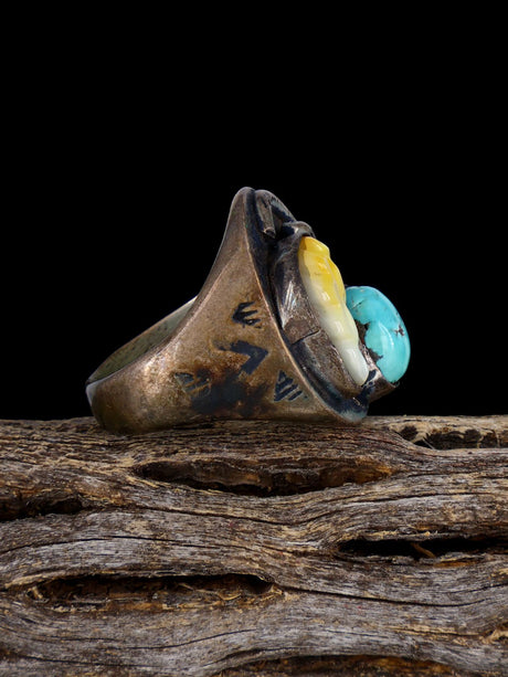 Vintage Sterling Silver Turquoise and Mother of Pearl Ring, Size 9 1/2 - PuebloDirect.com