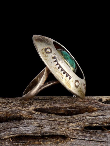 Vintage Sterling Silver Shadowbox Turquoise Ring, Size 6 - PuebloDirect.com