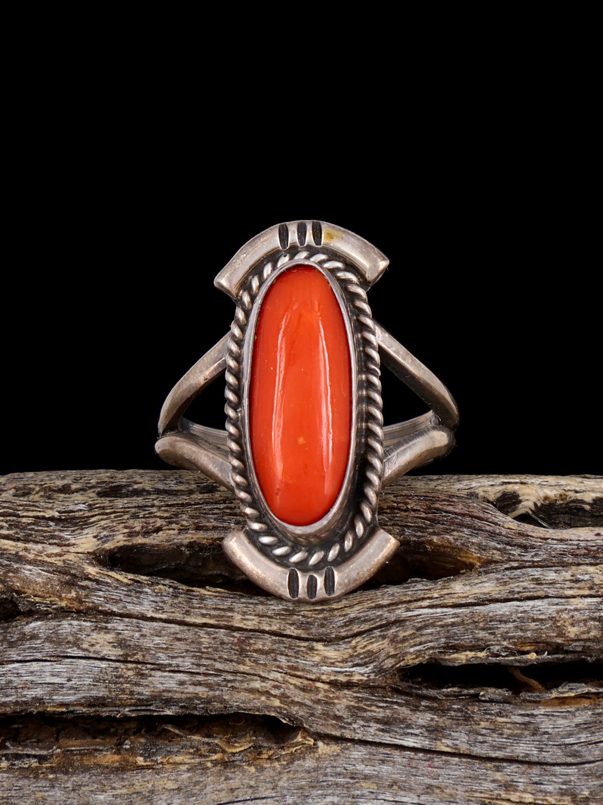 Old Sterling Silver Coral Ring, Size 4 3/4 - PuebloDirect.com