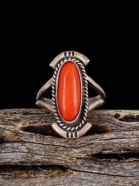 Old Sterling Silver Coral Ring, Size 4 3/4 - PuebloDirect.com