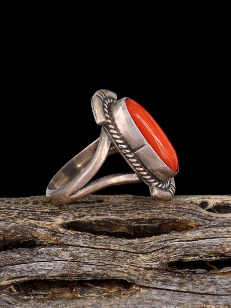 Old Sterling Silver Coral Ring, Size 4 3/4 - PuebloDirect.com