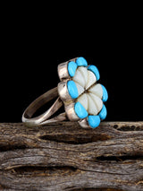 Estate Sterling Silver Mother of Peal and Turquoise Inlay Ring, Size 9 - PuebloDirect.com