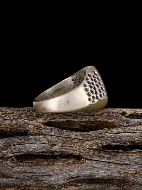 Old Sterling Silver Turquoise Inlay Ring, Size 7 1/2 - PuebloDirect.com