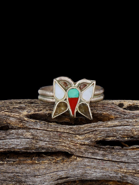 Old Estate Sterling Silver Butterfly Inlay Ring, Size 5 1/2 - PuebloDirect.com