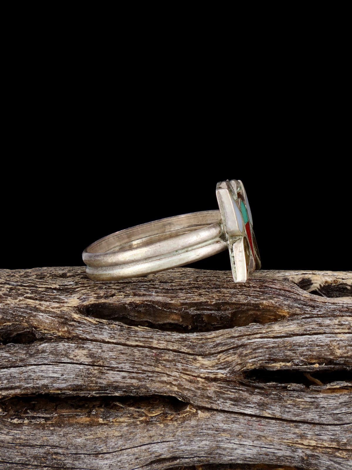 Old Estate Sterling Silver Butterfly Inlay Ring, Size 5 1/2 - PuebloDirect.com