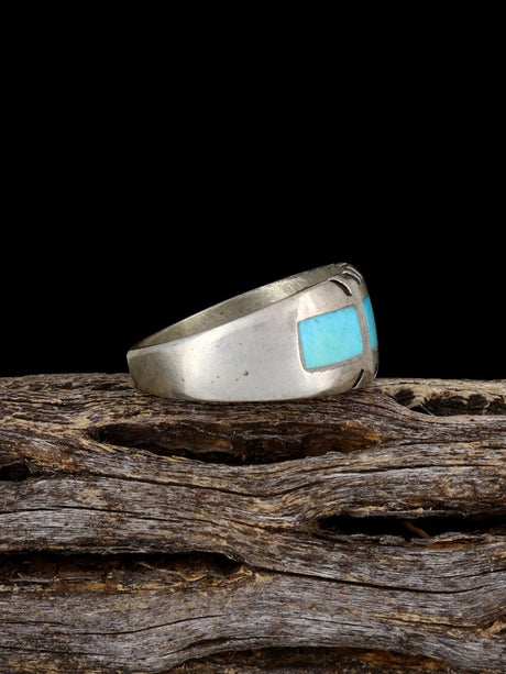Old Sterling Silver Turquoise Inlay Ring, Size 6 1/4 - PuebloDirect.com