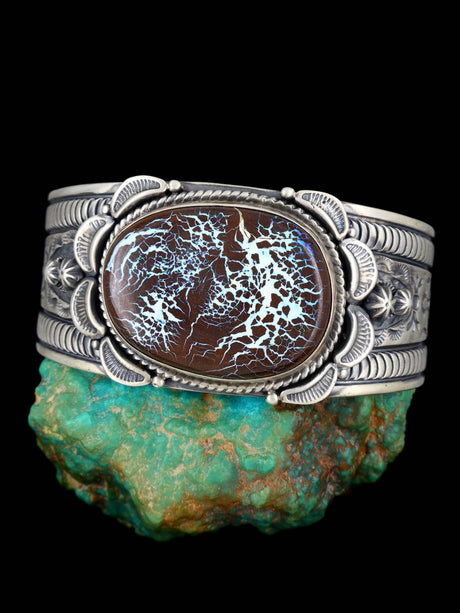 Native American Sterling Silver Boulder Opal Cuff Bracelet - PuebloDirect.com
