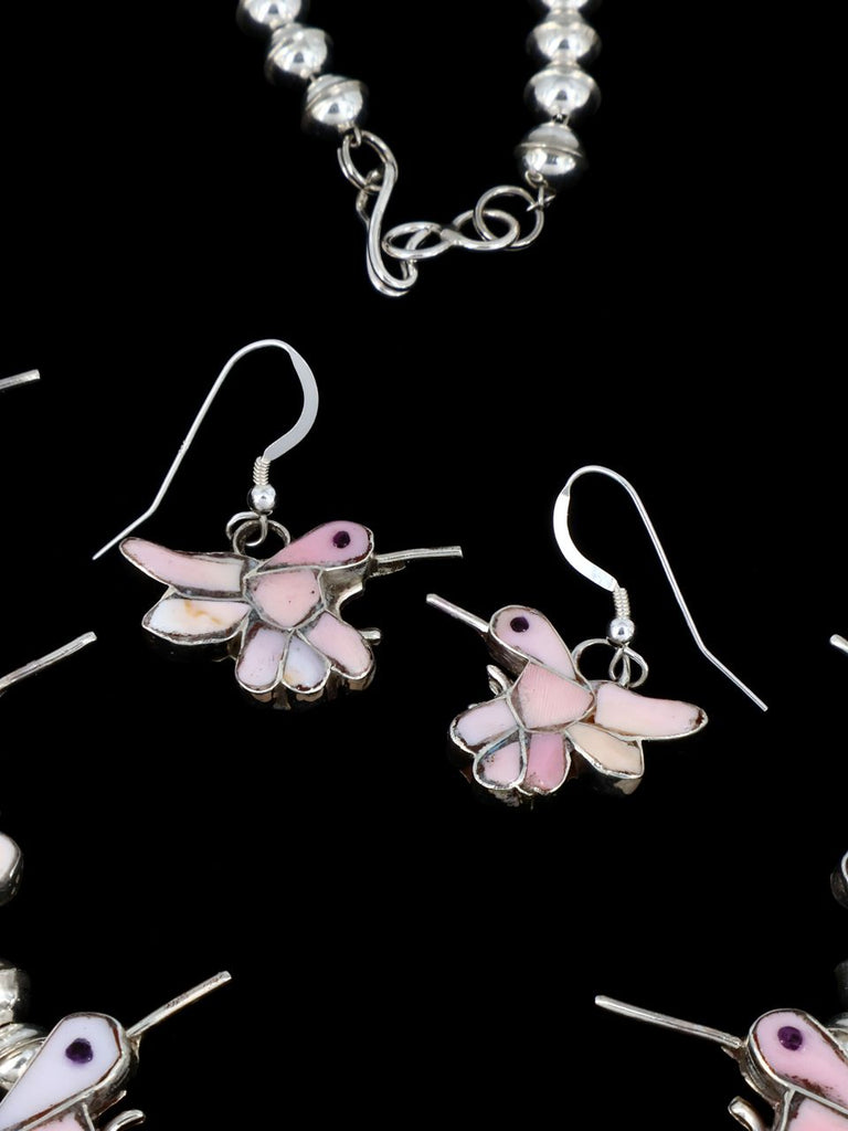 Native American Pink Conch Hummingbird Necklace and Earring Set - PuebloDirect.com