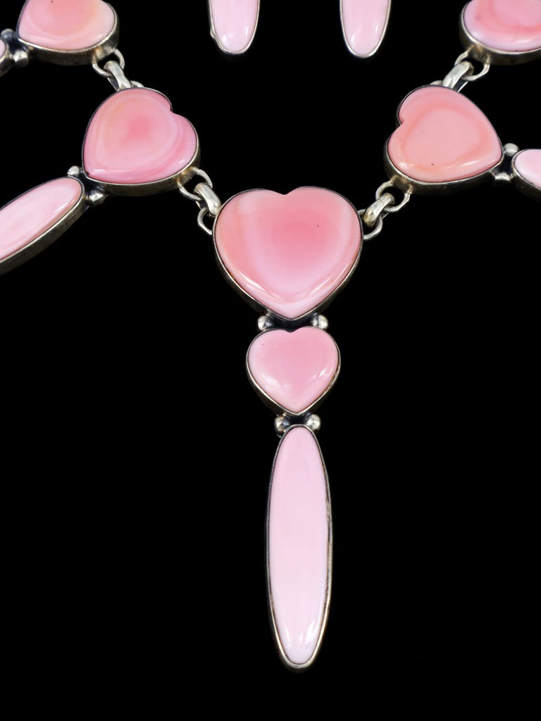 Sterling Silver Pink Conch Sculpted Heart Necklace and Earring Set - PuebloDirect.com
