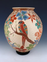 Mata Ortiz Hand Coiled Pottery Painted Parrot Vase