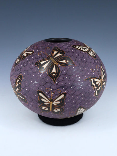 Mata Ortiz Painted and Etched Butterfly Pottery