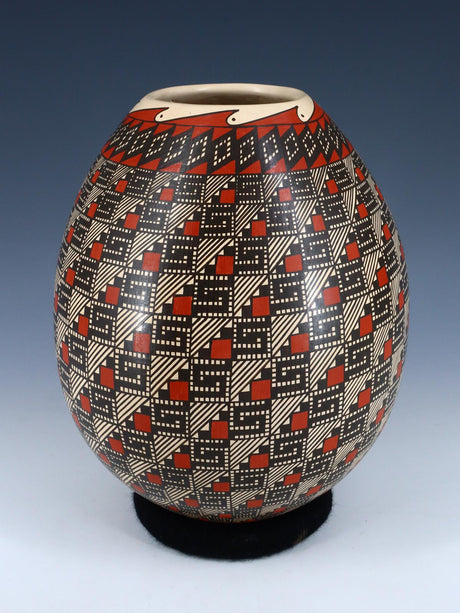 Mata Ortiz Hand Coiled Checkerboard Pottery Vase